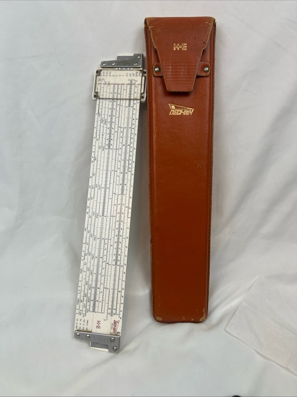 VINTAGE Keuffel & Esser K&E Deci Lon 10 Slide Rule 68 1100 w/ Leather Case USA